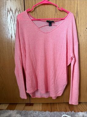 Forever 21 Coral Pink Lightweight V-Neck Pullover